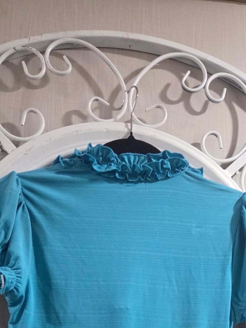 Blue Ruffle Top With Puffy Sleeves - Picture 3 of 3